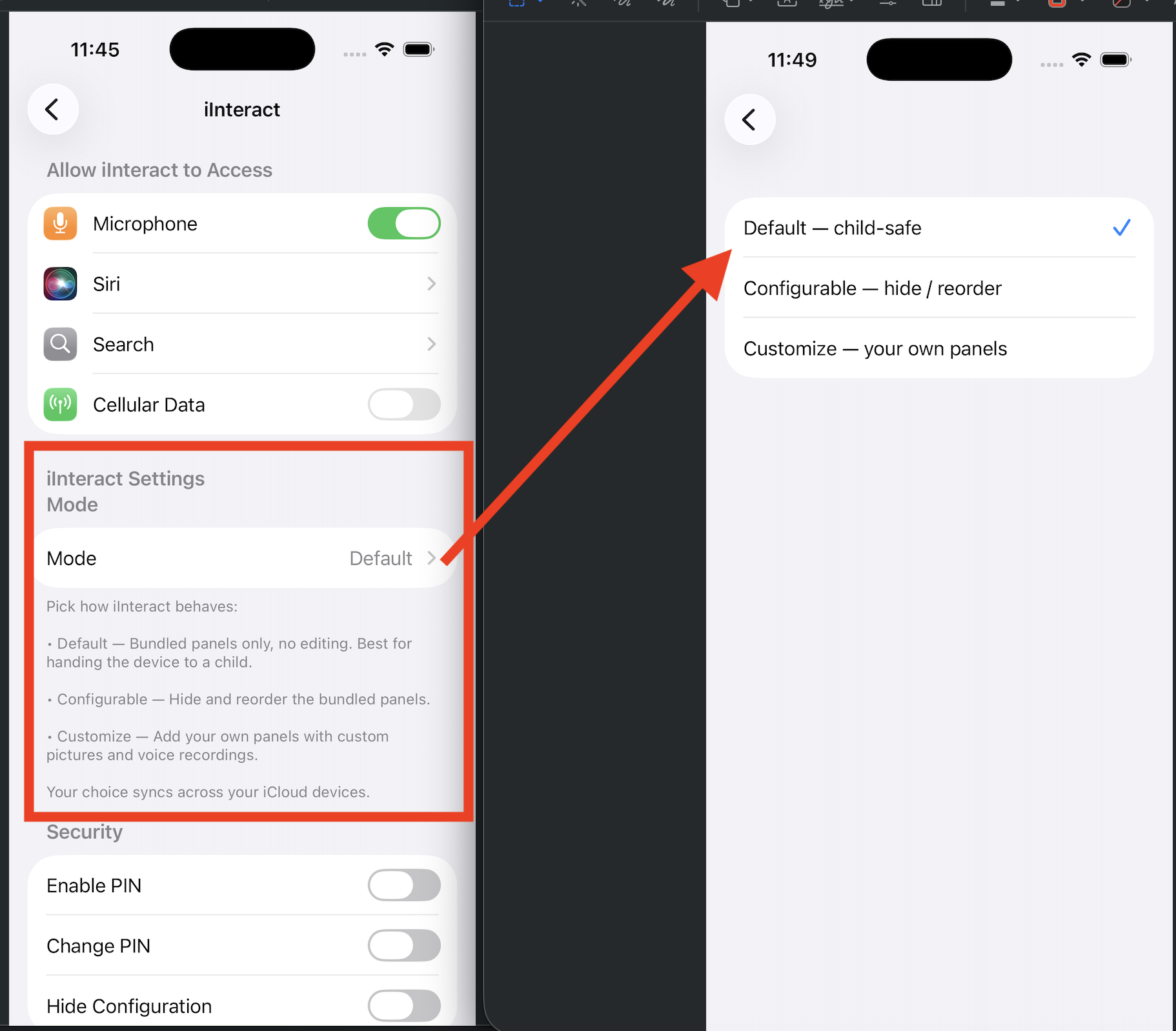 The Mode setting in your iPhone's Settings app