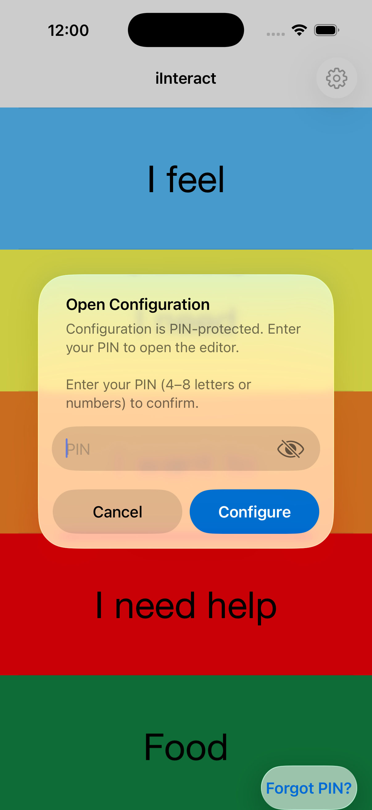 The PIN prompt, before letting you delete something