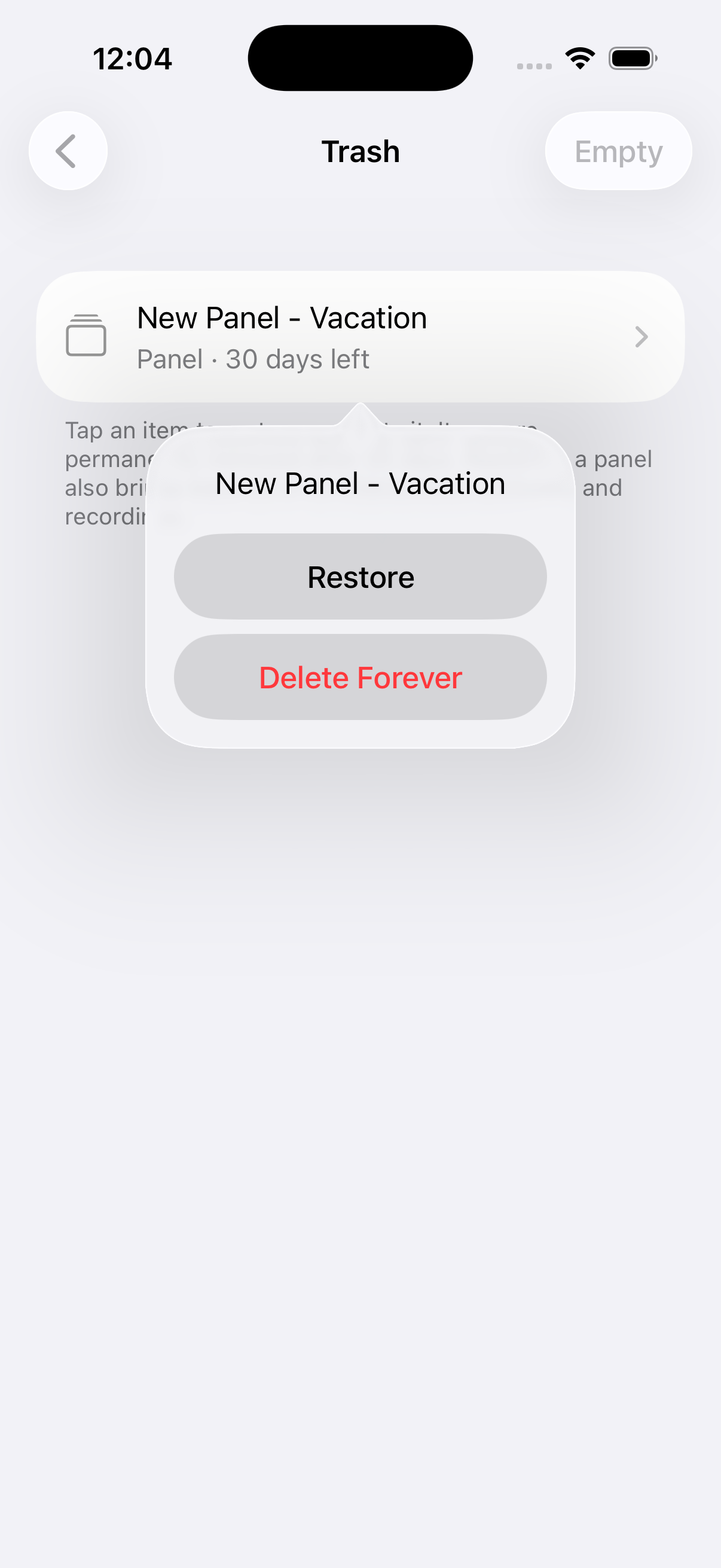 The Trash, with deleted items waiting
