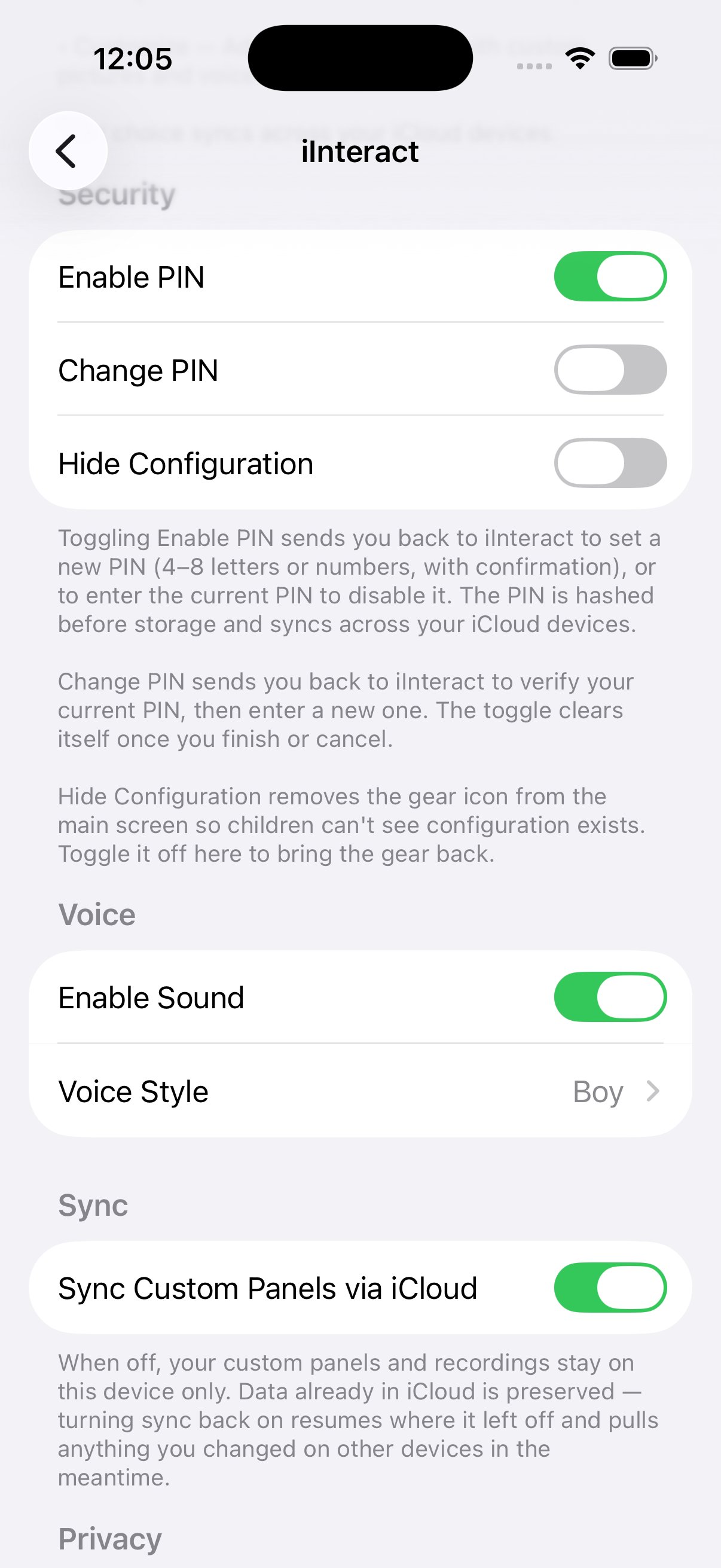 The iCloud toggle in Settings