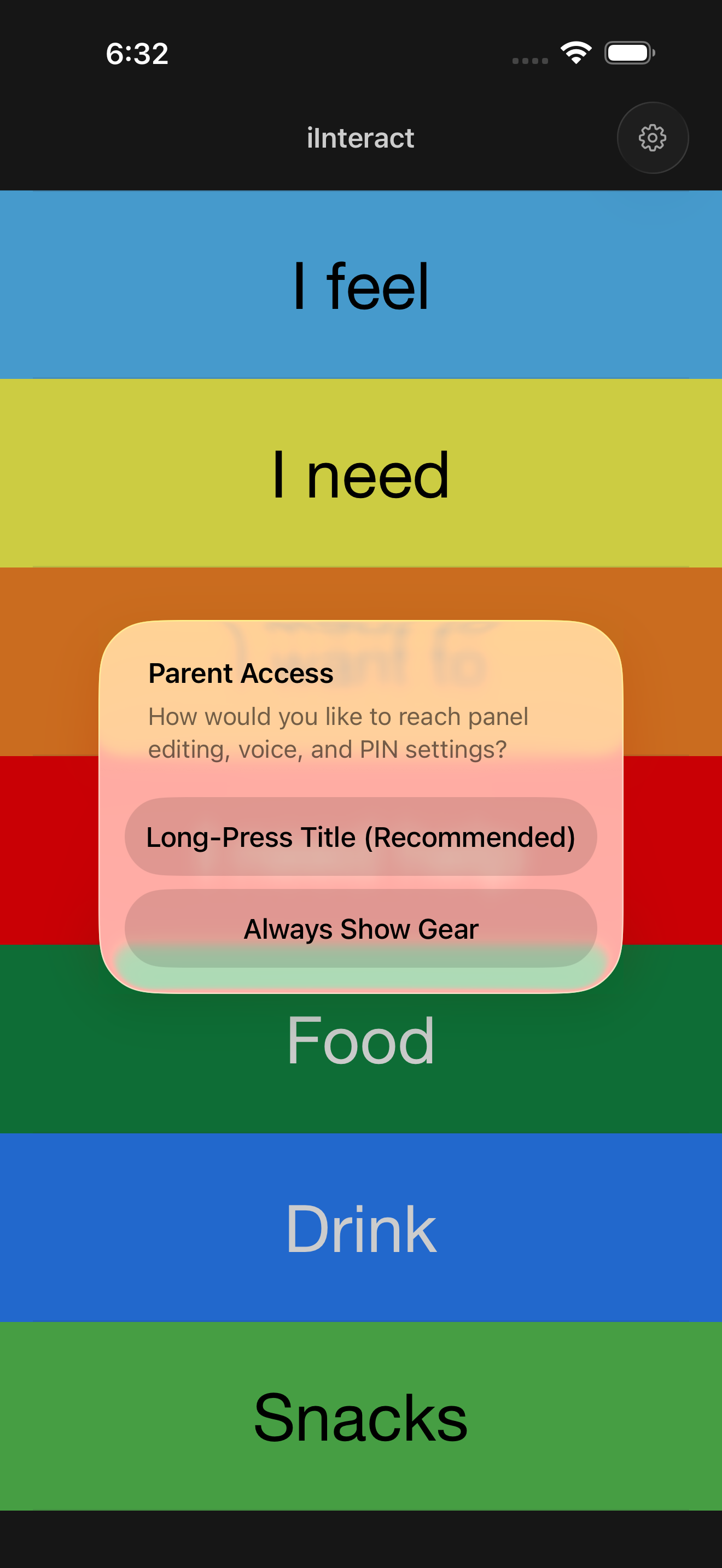 The one-shot Parent Access prompt with Long-Press Title (Recommended) and Always Show Gear
